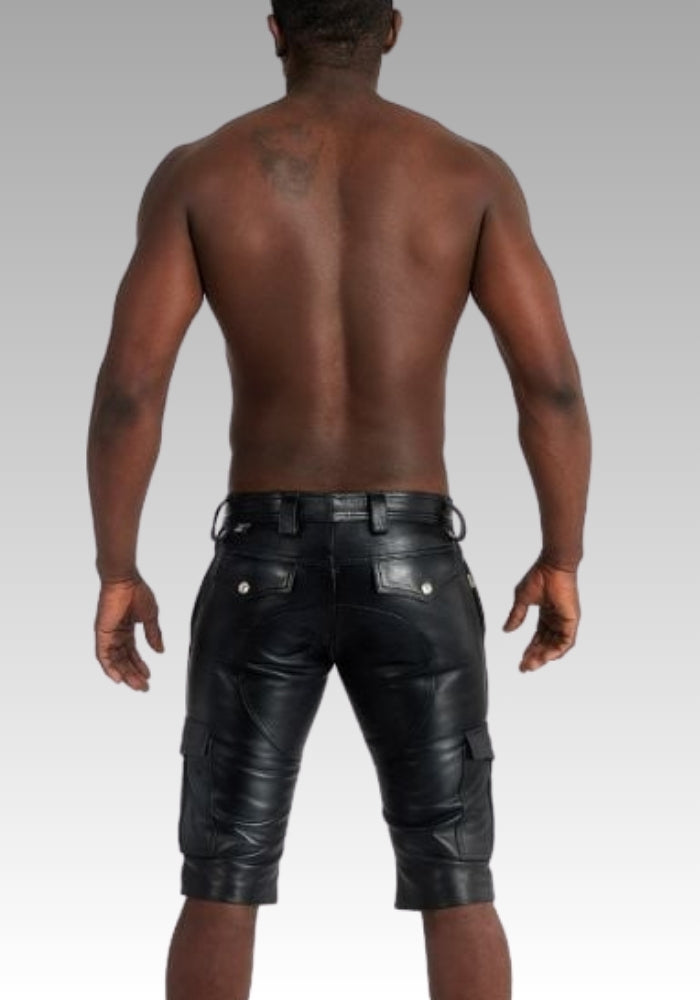 Black Leather Cargo Shorts FOR SALE