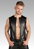  Front Zip Leather Vest Piped for sale
