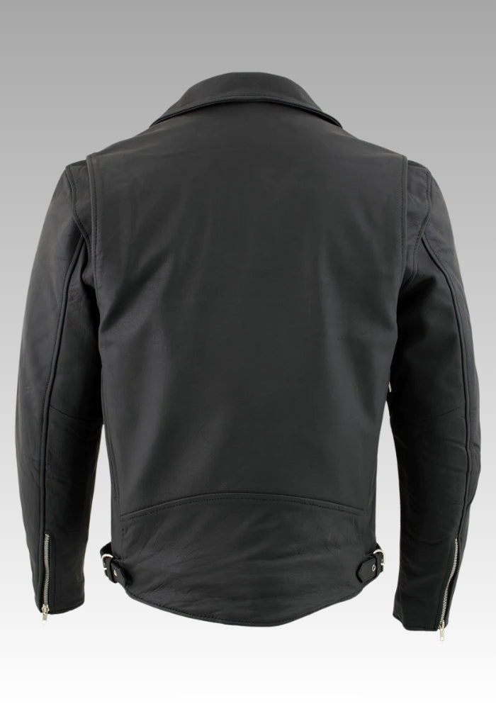 Black jacket with silver zippers on a gray for sale